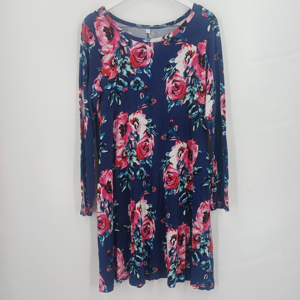 Women's floral navy and pink long sleeve casual Dress Size XL